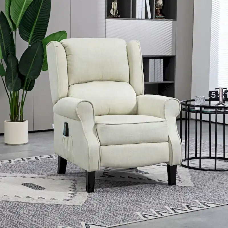 Fauteuil inclinable en lin à oreilles avec massage vibrant, chauffage et repose-pieds