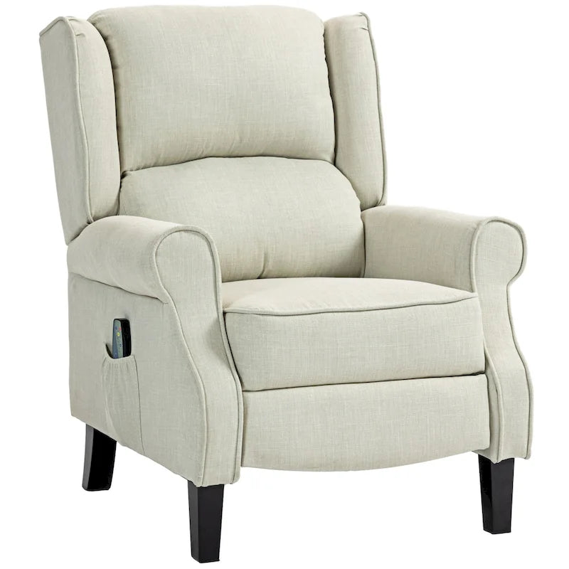 Fauteuil inclinable en lin à oreilles avec massage vibrant, chauffage et repose-pieds