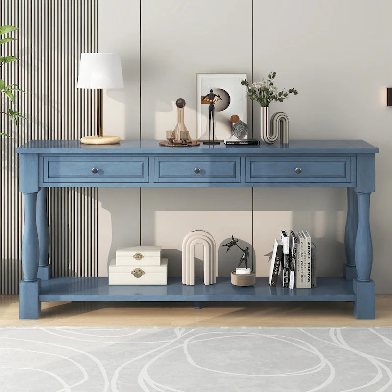 Console de style méditerranéen avec 3 tiroirs et étagère inférieure ouverte