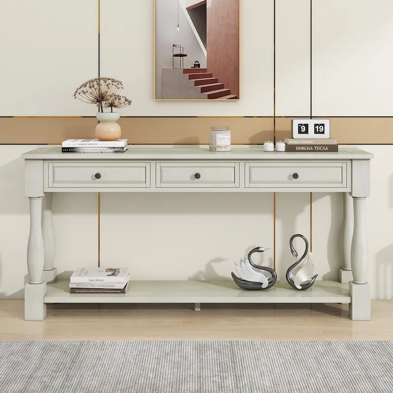 Console de style méditerranéen avec 3 tiroirs et étagère inférieure ouverte
