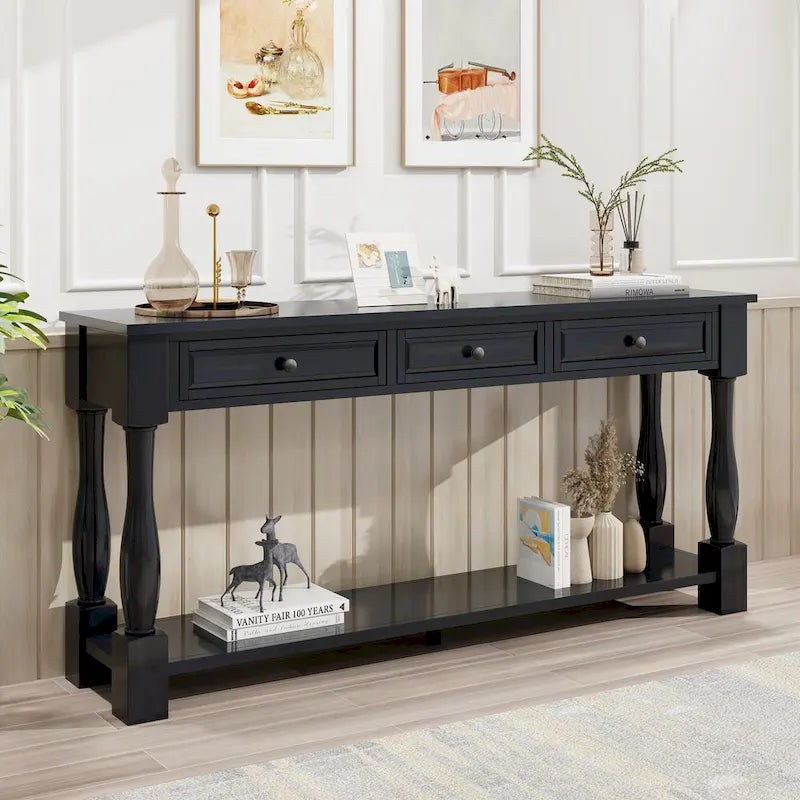 Console de style méditerranéen avec 3 tiroirs et étagère inférieure ouverte