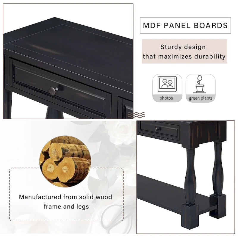 Console de style méditerranéen avec 3 tiroirs et étagère inférieure ouverte