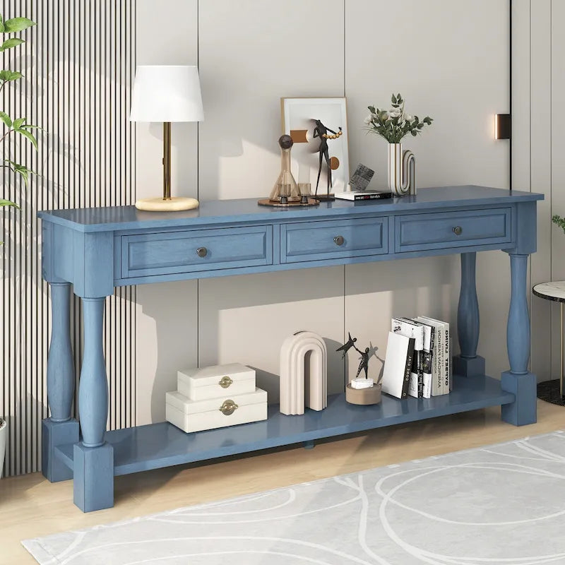 Console de style méditerranéen avec 3 tiroirs et étagère inférieure ouverte