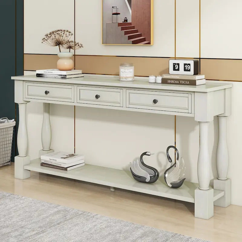 Console de style méditerranéen avec 3 tiroirs et étagère inférieure ouverte