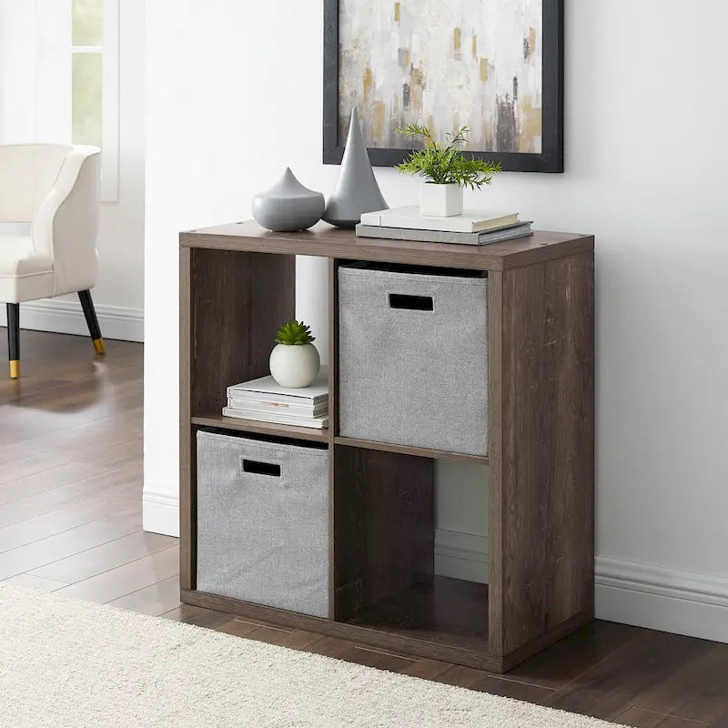 Meuble de rangement ouvert à 4 casiers, gris