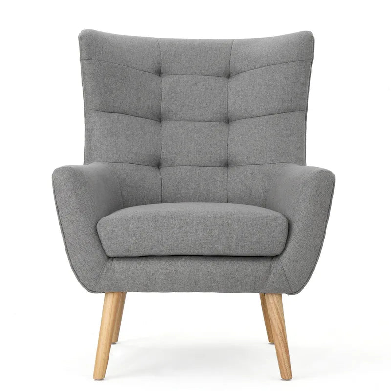 Fauteuil d'appoint haut de gamme gris à dossier à oreilles avec capitonnage
