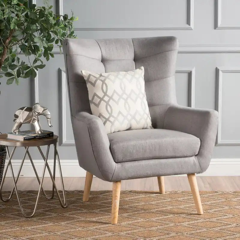 Fauteuil d'appoint haut de gamme gris à dossier à oreilles avec capitonnage