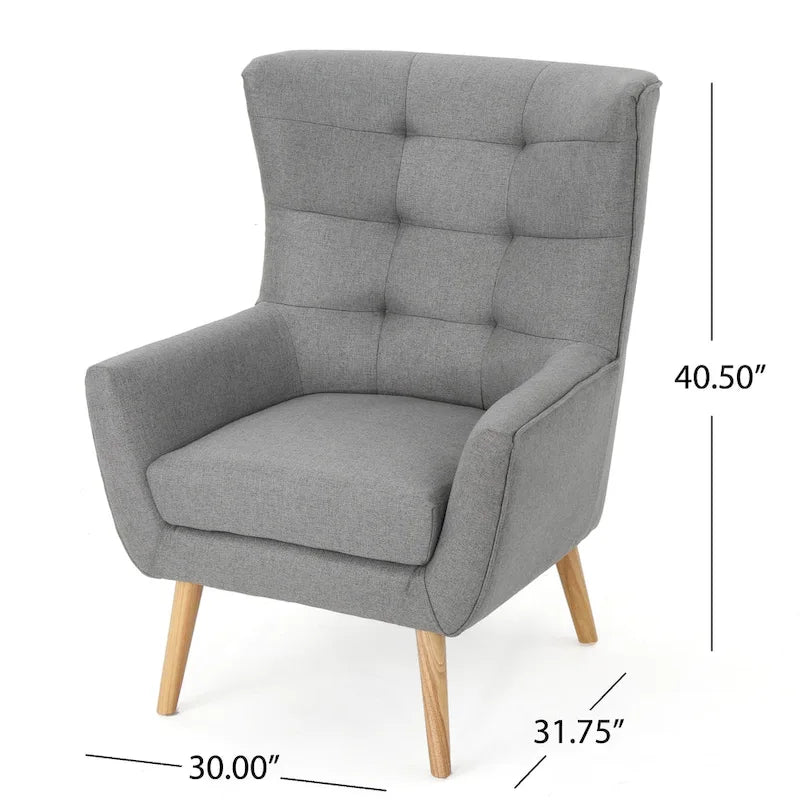Fauteuil d'appoint haut de gamme gris à dossier à oreilles avec capitonnage