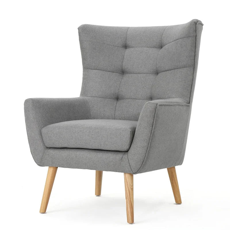 Fauteuil d'appoint haut de gamme gris à dossier à oreilles avec capitonnage