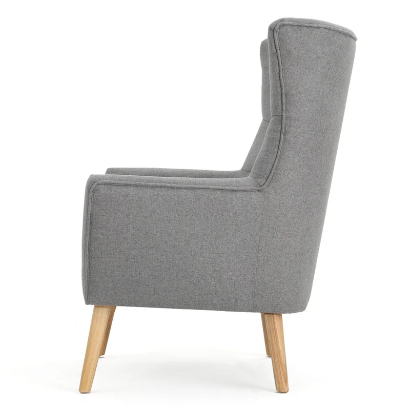 Fauteuil d'appoint haut de gamme gris à dossier à oreilles avec capitonnage