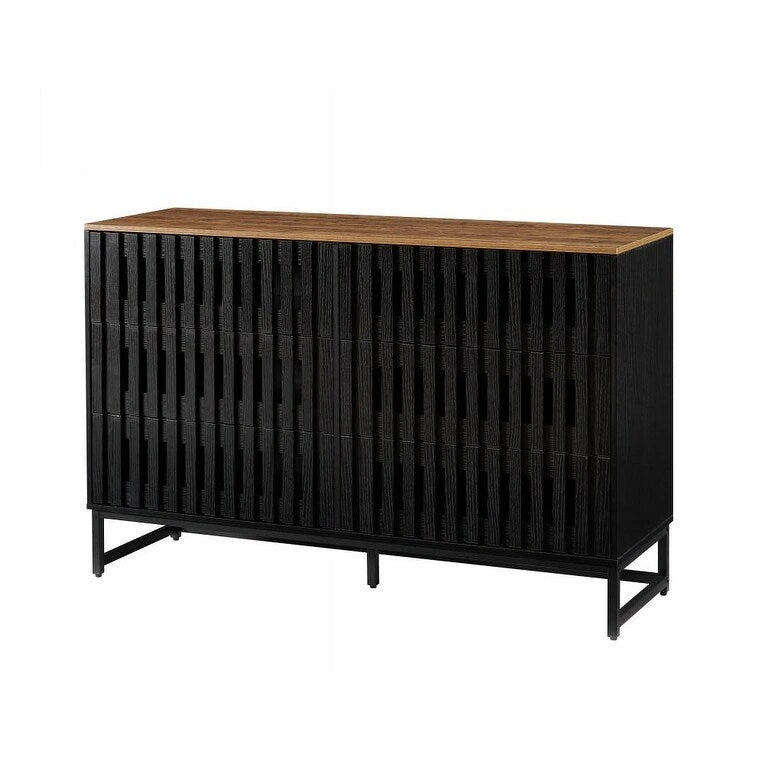 Commode 6 tiroirs avec portes grillagées – Noir et marron