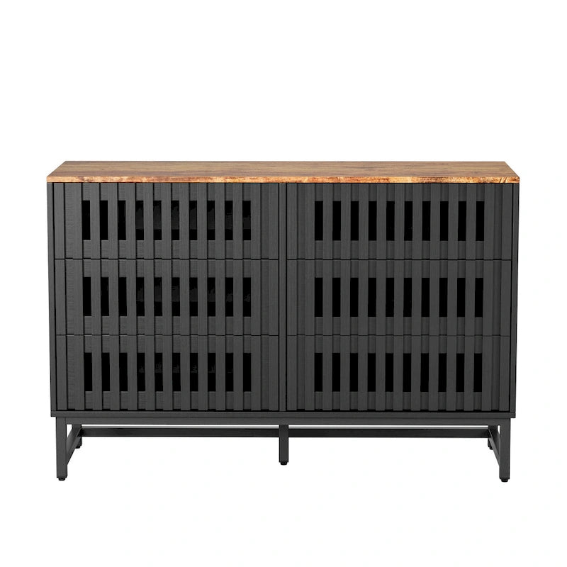 Commode 6 tiroirs avec portes grillagées – Noir et marron
