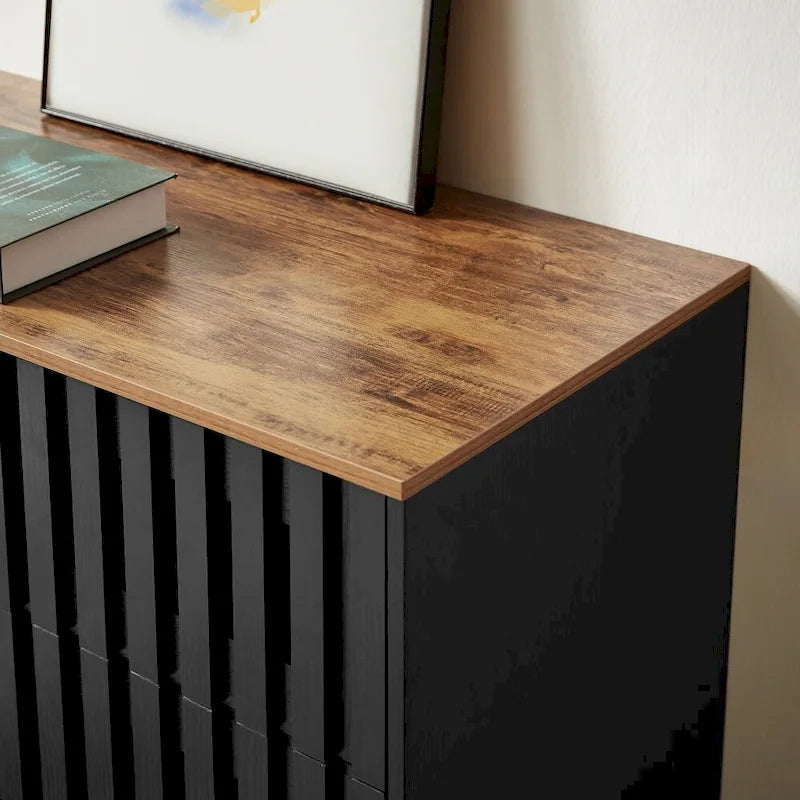 Commode 6 tiroirs avec portes grillagées – Noir et marron
