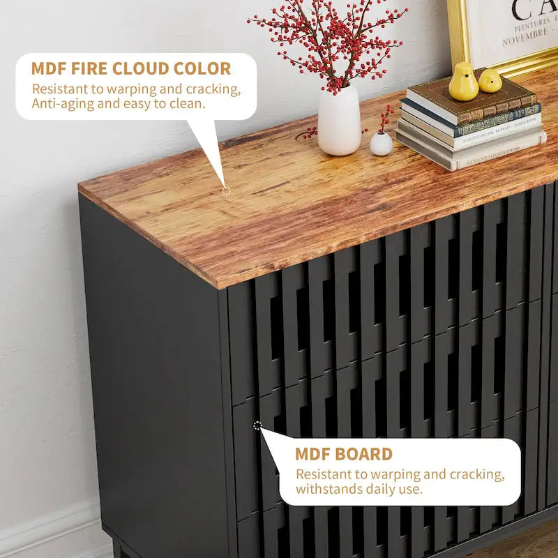 Commode 6 tiroirs avec portes grillagées – Noir et marron
