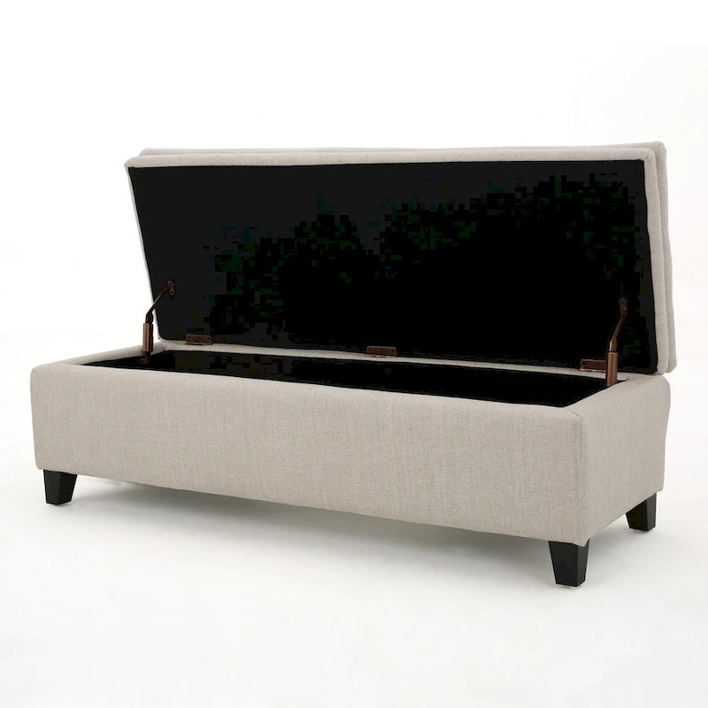 Banc de rangement capitonné en lin avec plateau coussiné