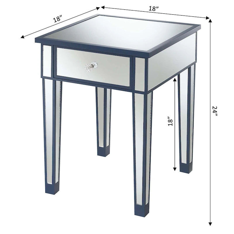 Table d'appoint à 1 tiroir miroir glamour avec poignées en faux cristal