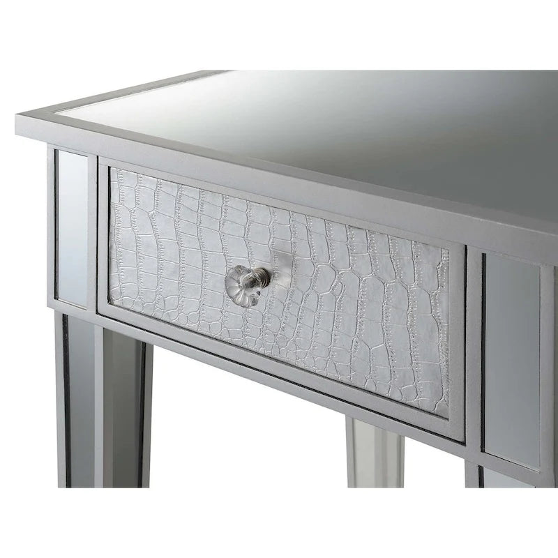 Table d'appoint à 1 tiroir miroir glamour avec poignées en faux cristal