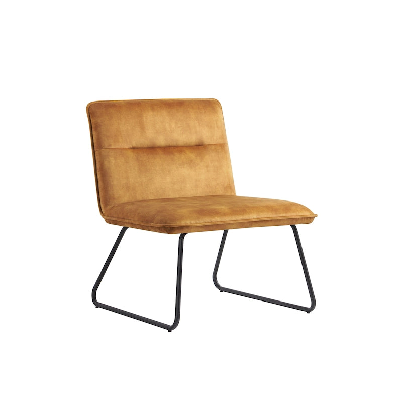 Chaise d'appoint sans accoudoirs en tissu rembourré avec pieds en métal noir