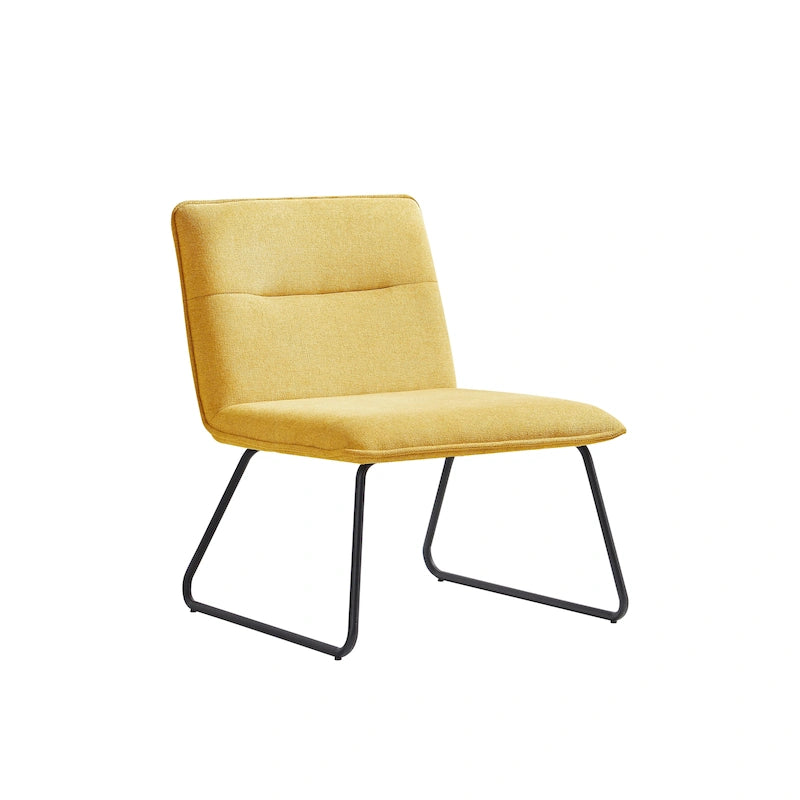 Chaise d'appoint sans accoudoirs en tissu rembourré avec pieds en métal noir