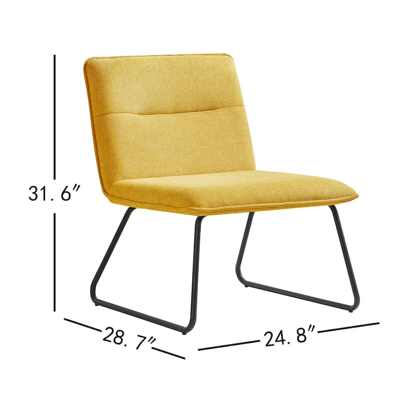 Chaise d'appoint sans accoudoirs en tissu rembourré avec pieds en métal noir