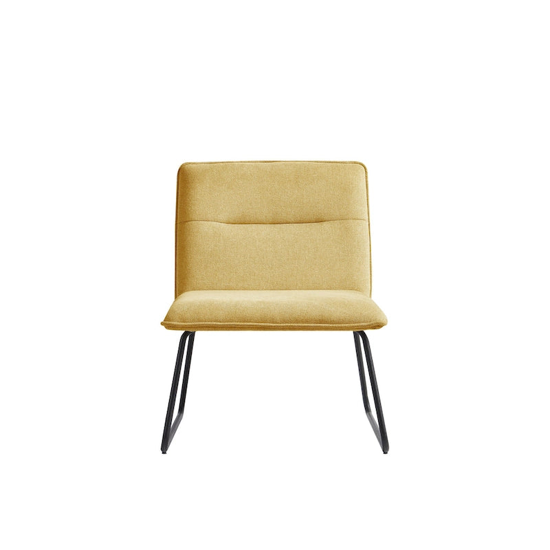 Chaise d'appoint sans accoudoirs en tissu rembourré avec pieds en métal noir