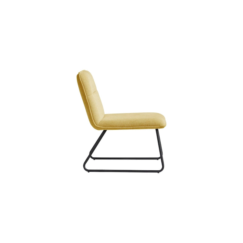 Chaise d'appoint sans accoudoirs en tissu rembourré avec pieds en métal noir