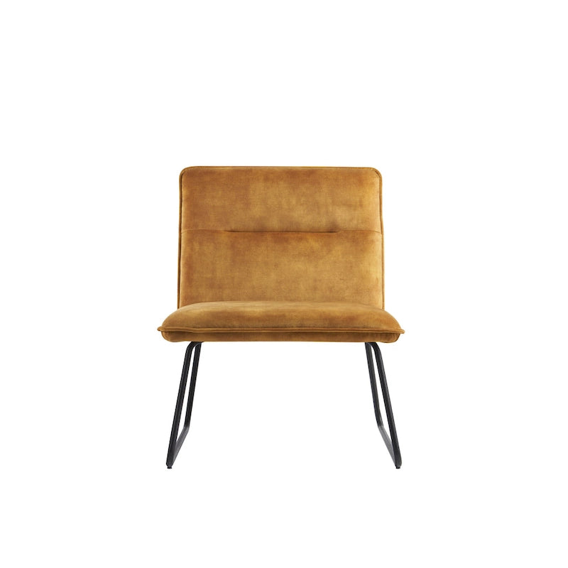 Chaise d'appoint sans accoudoirs en tissu rembourré avec pieds en métal noir