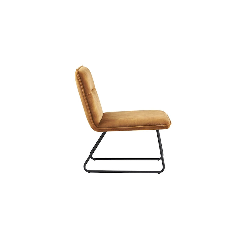 Chaise d'appoint sans accoudoirs en tissu rembourré avec pieds en métal noir