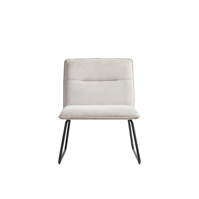 Chaise d'appoint sans accoudoirs en tissu rembourré avec pieds en métal noir