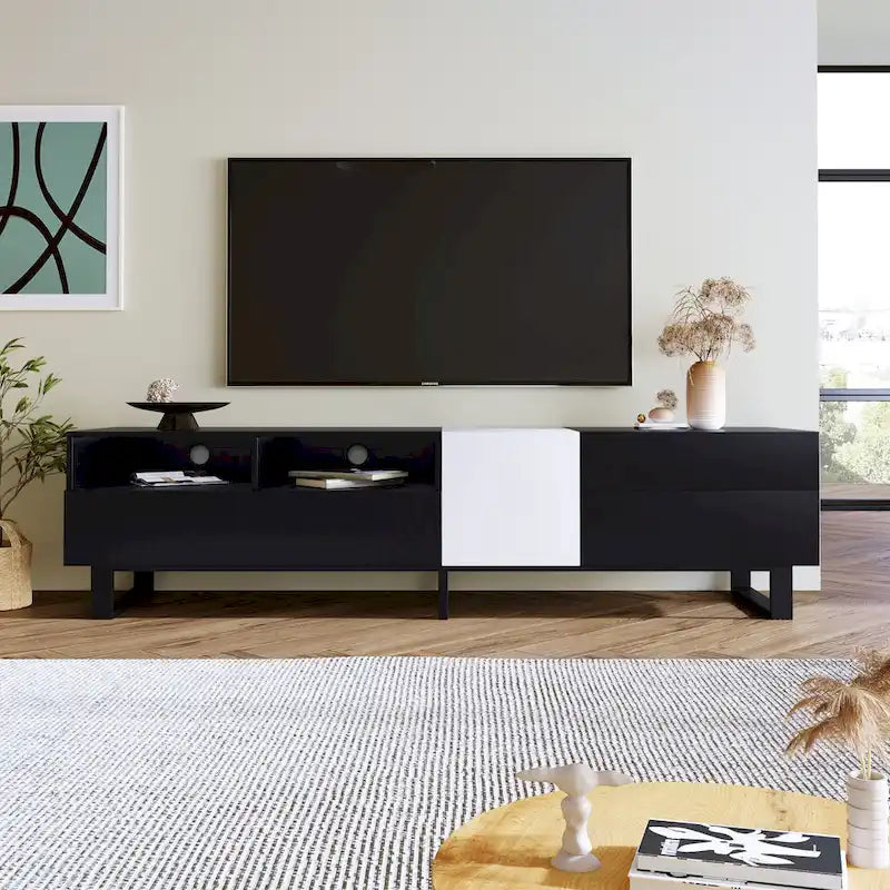 Meuble TV moderne et console multimédia pour téléviseurs jusqu'à 80 pouces – avec portes abattantes et rangements