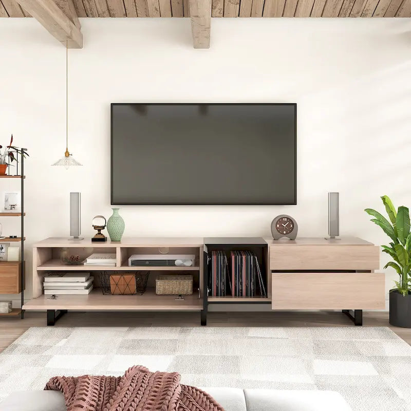 Meuble TV moderne et console multimédia pour téléviseurs jusqu'à 80 pouces – avec portes abattantes et rangements