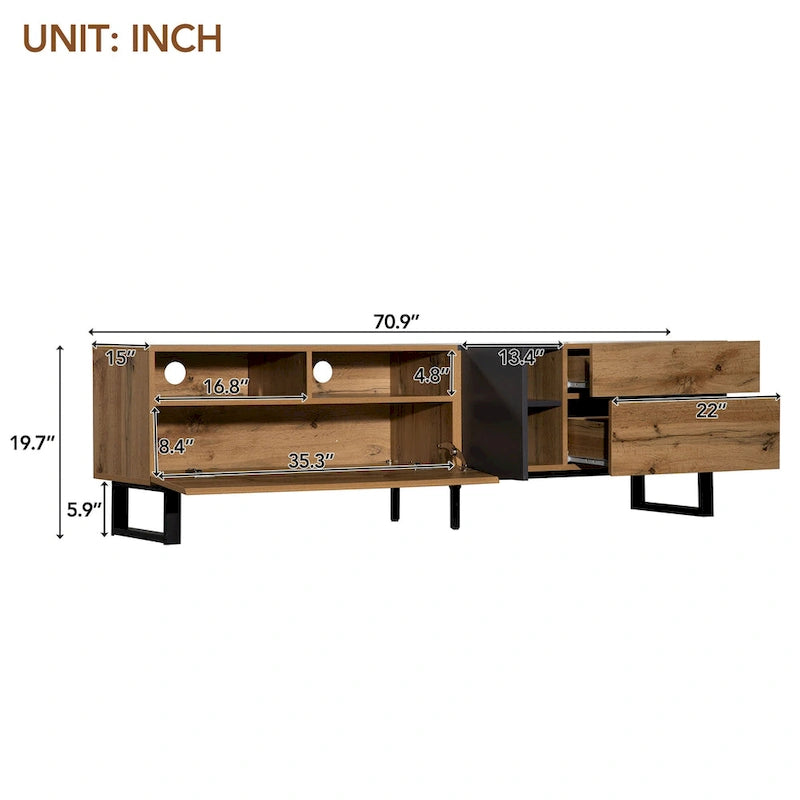 Meuble TV moderne et console multimédia pour téléviseurs jusqu'à 80 pouces – avec portes abattantes et rangements