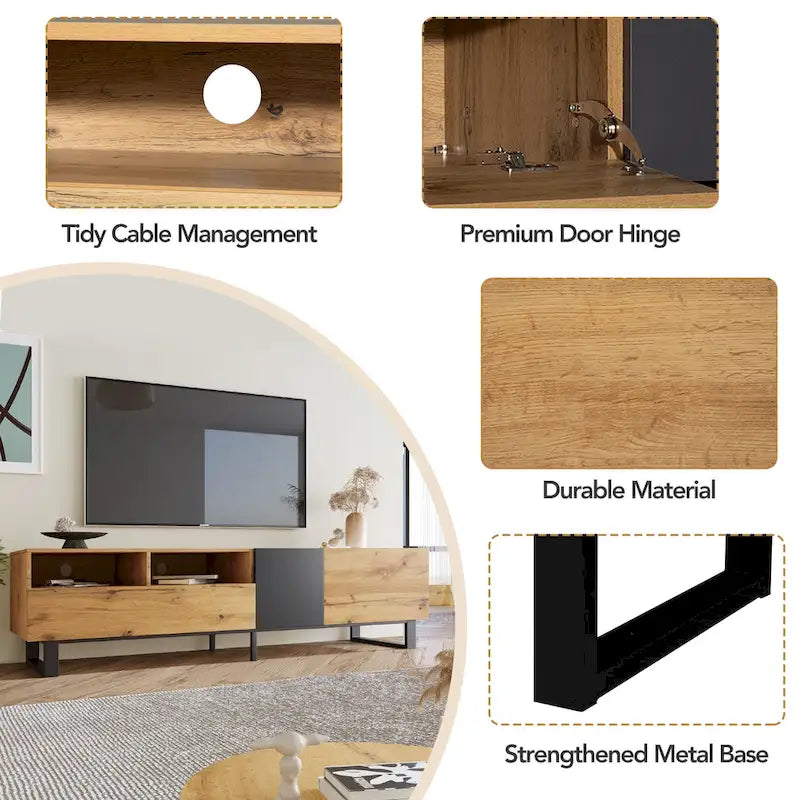 Meuble TV moderne et console multimédia pour téléviseurs jusqu'à 80 pouces – avec portes abattantes et rangements