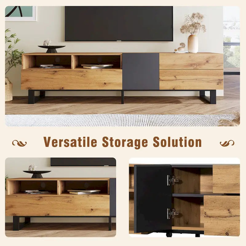 Meuble TV moderne et console multimédia pour téléviseurs jusqu'à 80 pouces – avec portes abattantes et rangements