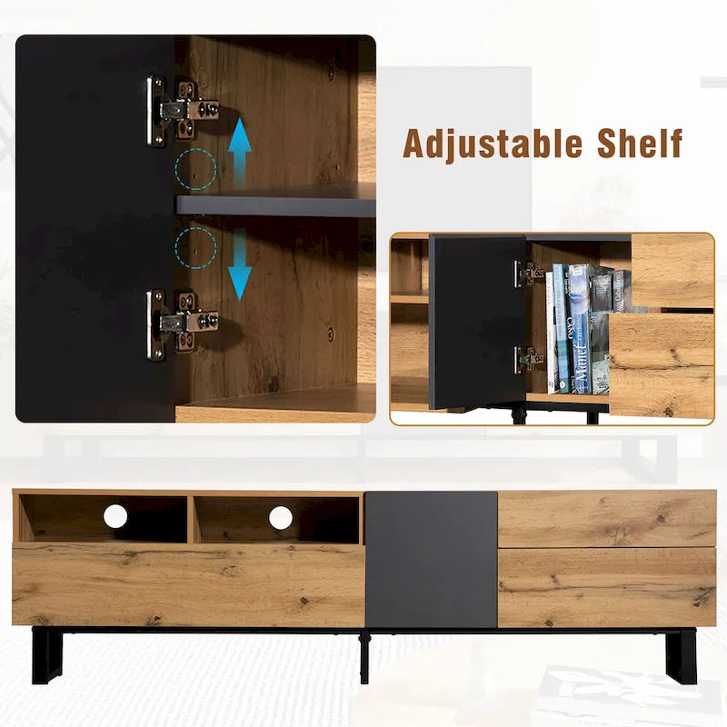 Meuble TV moderne et console multimédia pour téléviseurs jusqu'à 80 pouces – avec portes abattantes et rangements