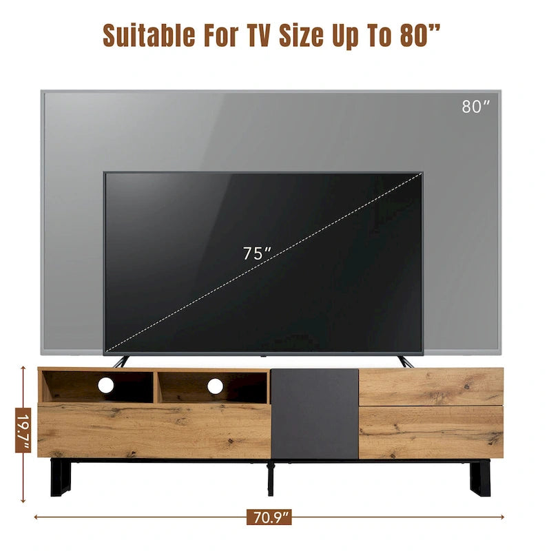 Meuble TV moderne et console multimédia pour téléviseurs jusqu'à 80 pouces – avec portes abattantes et rangements