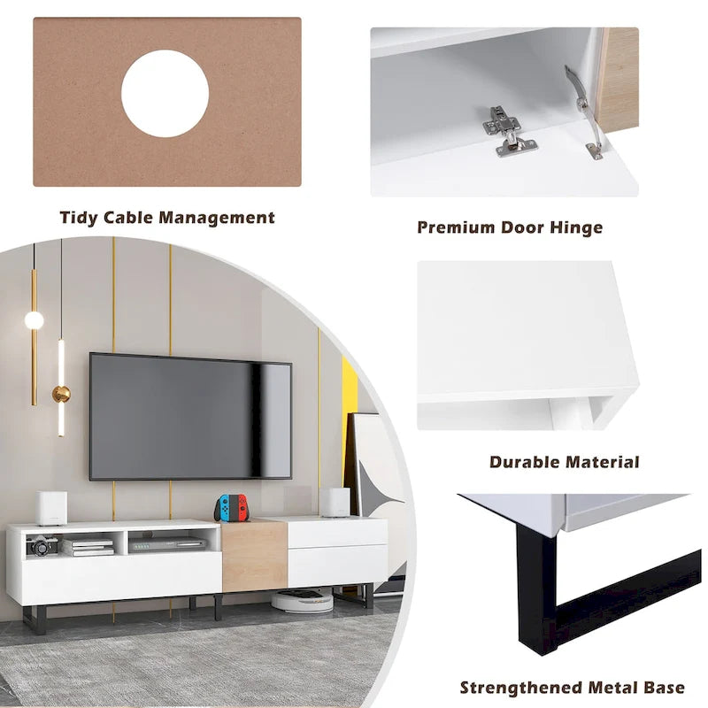 Meuble TV moderne et console multimédia pour téléviseurs jusqu'à 80 pouces – avec portes abattantes et rangements