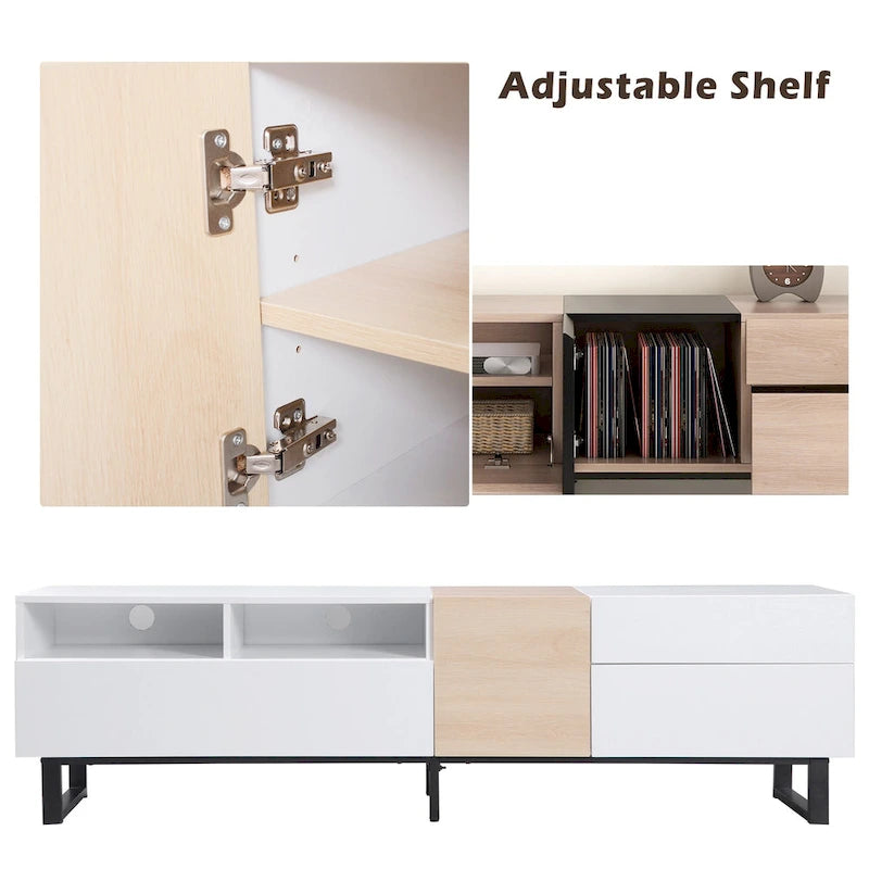Meuble TV moderne et console multimédia pour téléviseurs jusqu'à 80 pouces – avec portes abattantes et rangements