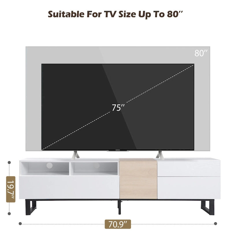 Meuble TV moderne et console multimédia pour téléviseurs jusqu'à 80 pouces – avec portes abattantes et rangements