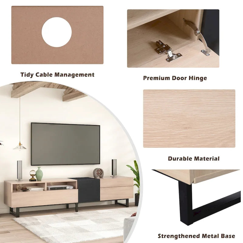 Meuble TV moderne et console multimédia pour téléviseurs jusqu'à 80 pouces – avec portes abattantes et rangements