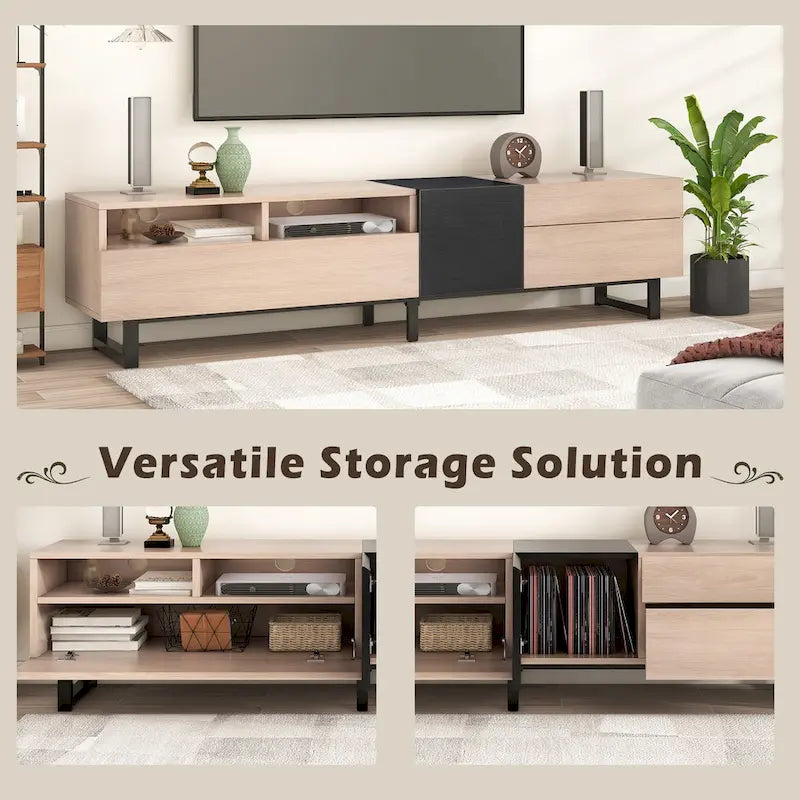 Meuble TV moderne et console multimédia pour téléviseurs jusqu'à 80 pouces – avec portes abattantes et rangements