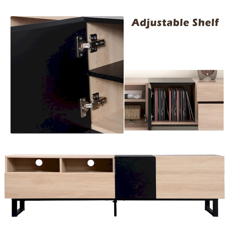 Meuble TV moderne et console multimédia pour téléviseurs jusqu'à 80 pouces – avec portes abattantes et rangements