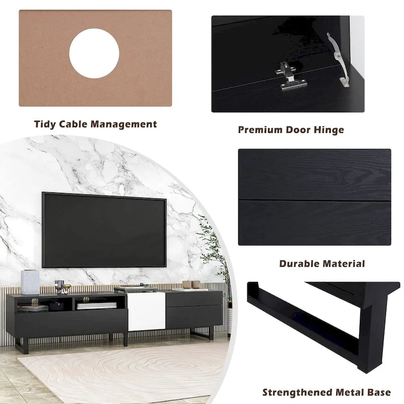 Meuble TV moderne et console multimédia pour téléviseurs jusqu'à 80 pouces – avec portes abattantes et rangements