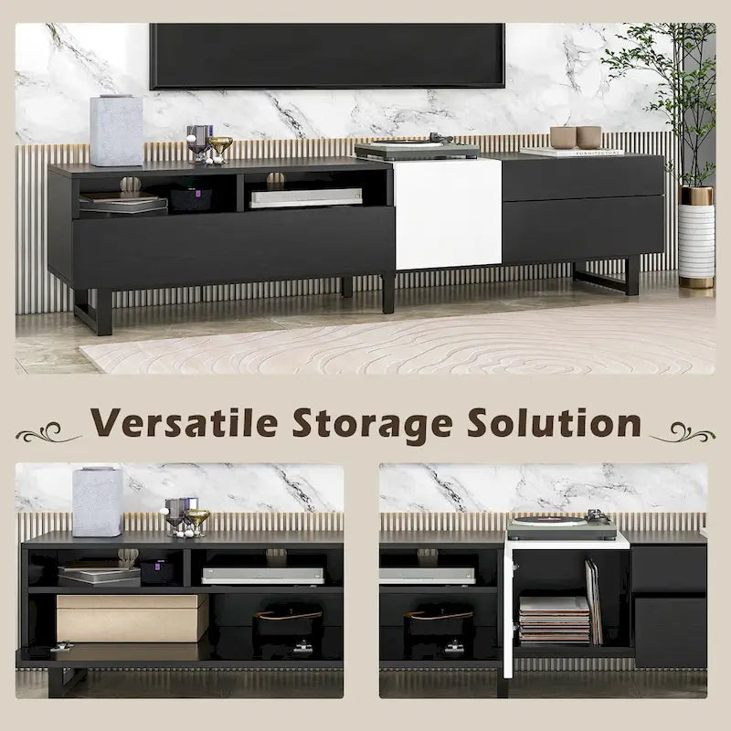 Meuble TV moderne et console multimédia pour téléviseurs jusqu'à 80 pouces – avec portes abattantes et rangements