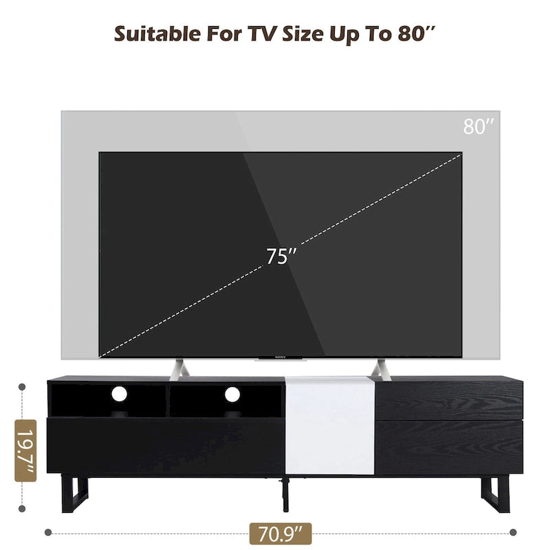 Meuble TV moderne et console multimédia pour téléviseurs jusqu'à 80 pouces – avec portes abattantes et rangements