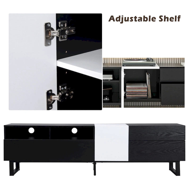 Meuble TV moderne et console multimédia pour téléviseurs jusqu'à 80 pouces – avec portes abattantes et rangements