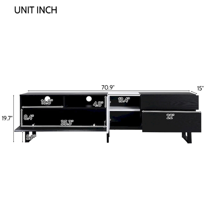 Meuble TV moderne et console multimédia pour téléviseurs jusqu'à 80 pouces – avec portes abattantes et rangements
