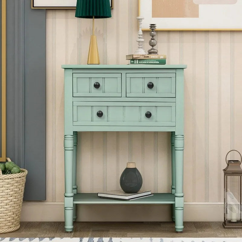 Console étroite avec 3 tiroirs et étagère inférieure