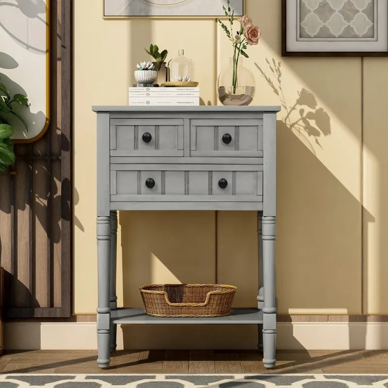 Console étroite avec 3 tiroirs et étagère inférieure