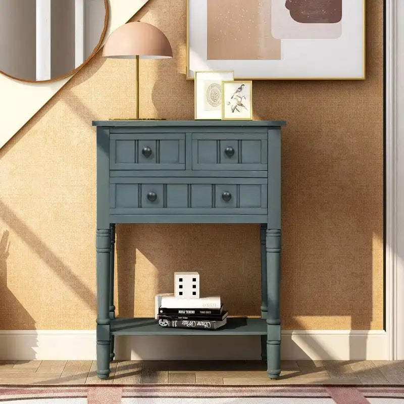 Console étroite avec 3 tiroirs et étagère inférieure